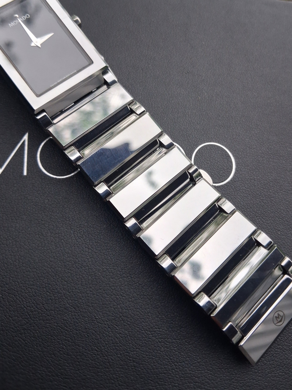 Movado Men's Stainless Steel Rectangular Bracelet Watch - Black Dial - Picture 4 of 13
